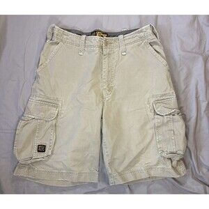 Mens Fox Racing Beige Cargo Shorts Size 34 Distressed Y2K Vintage Baggy Skater